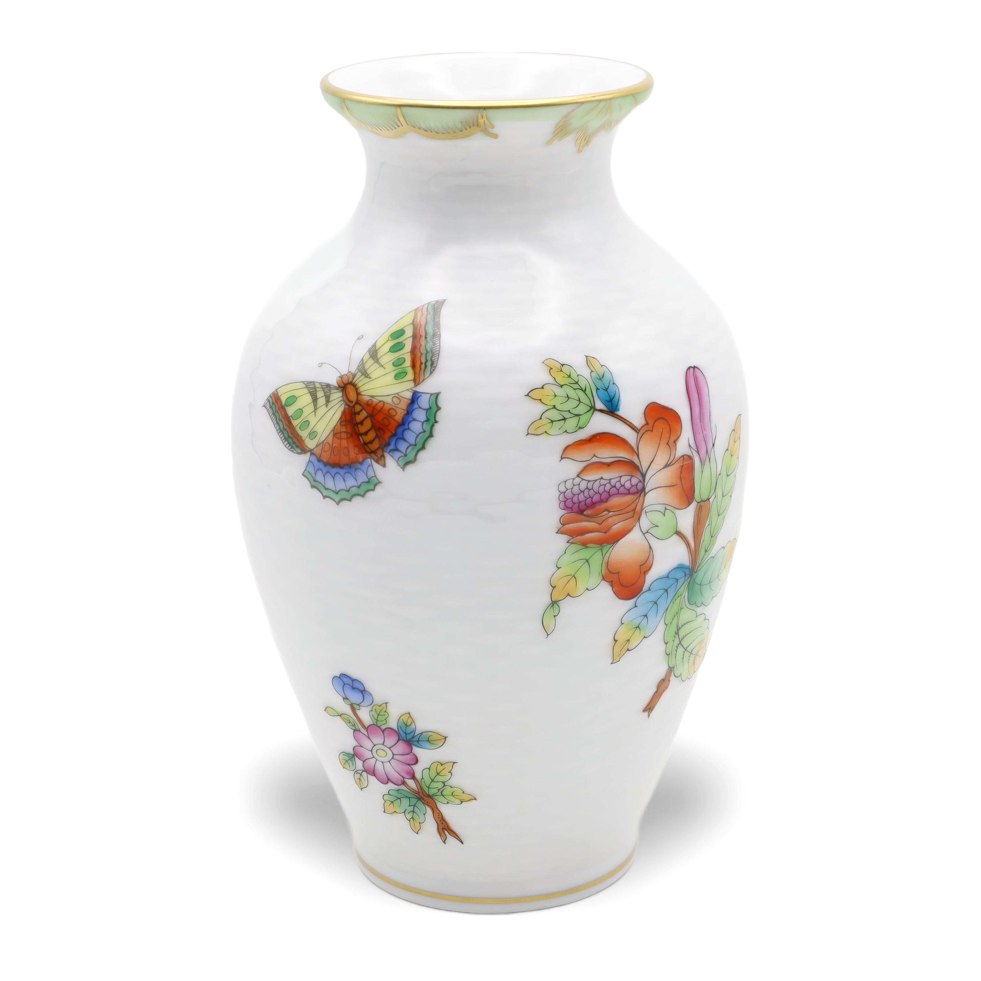 Herend Victoria Basket Weave Floral Vase with Colorful Butterfly and Flowers Thumbnail for Herend Victoria Basket Weave Floral Vase - Queen Victoria VBO - Hand Painted Porcelain - Hungary - Rare Antique Decor