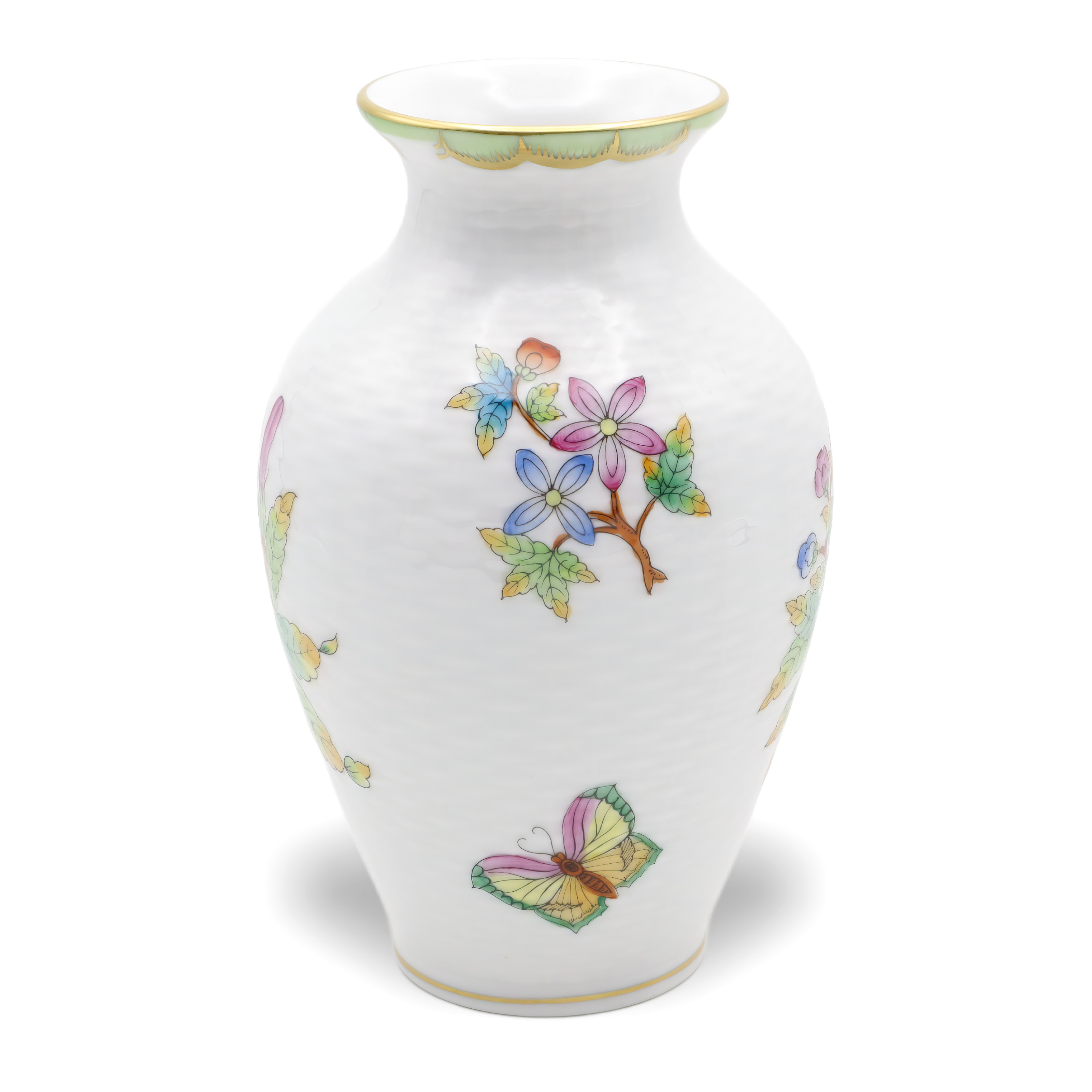 Herend Victoria Basket Weave Floral Vase Full View Thumbnail for Herend Victoria Basket Weave Floral Vase - Queen Victoria VBO - Hand Painted Porcelain - Hungary - Rare Antique Decor