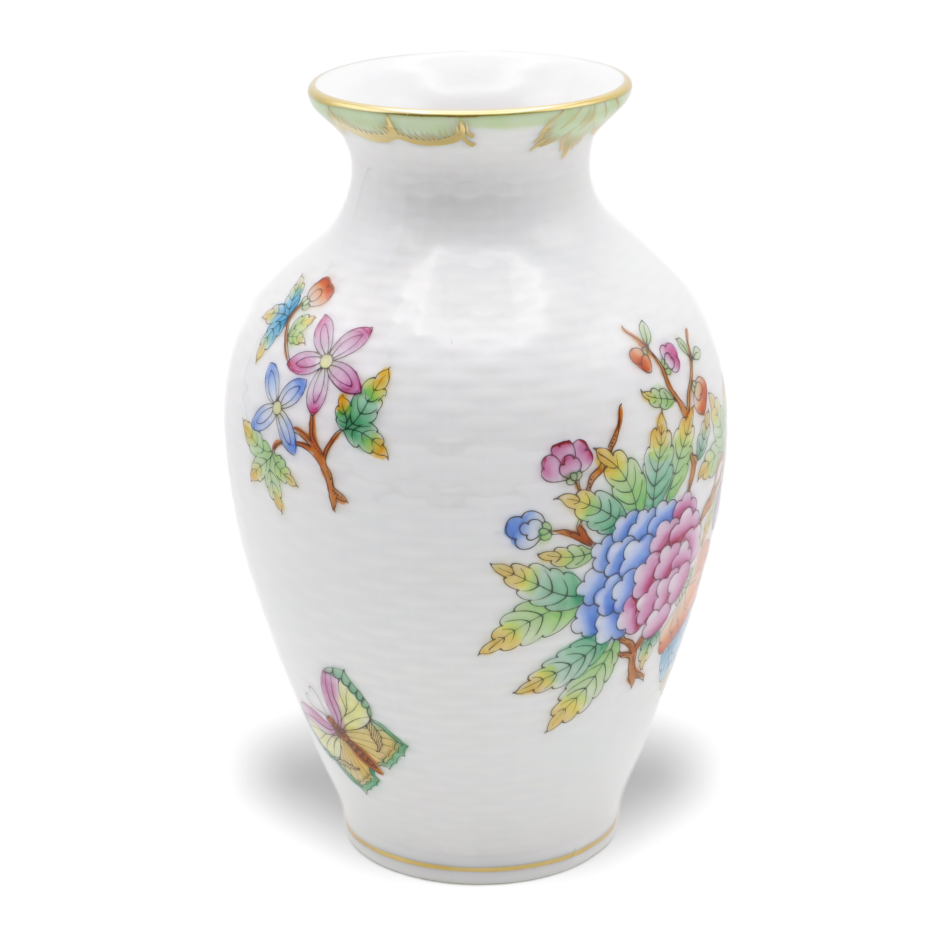 Herend Victoria Basket Weave Floral Vase Side Angle Thumbnail for Herend Victoria Basket Weave Floral Vase - Queen Victoria VBO - Hand Painted Porcelain - Hungary - Rare Antique Decor