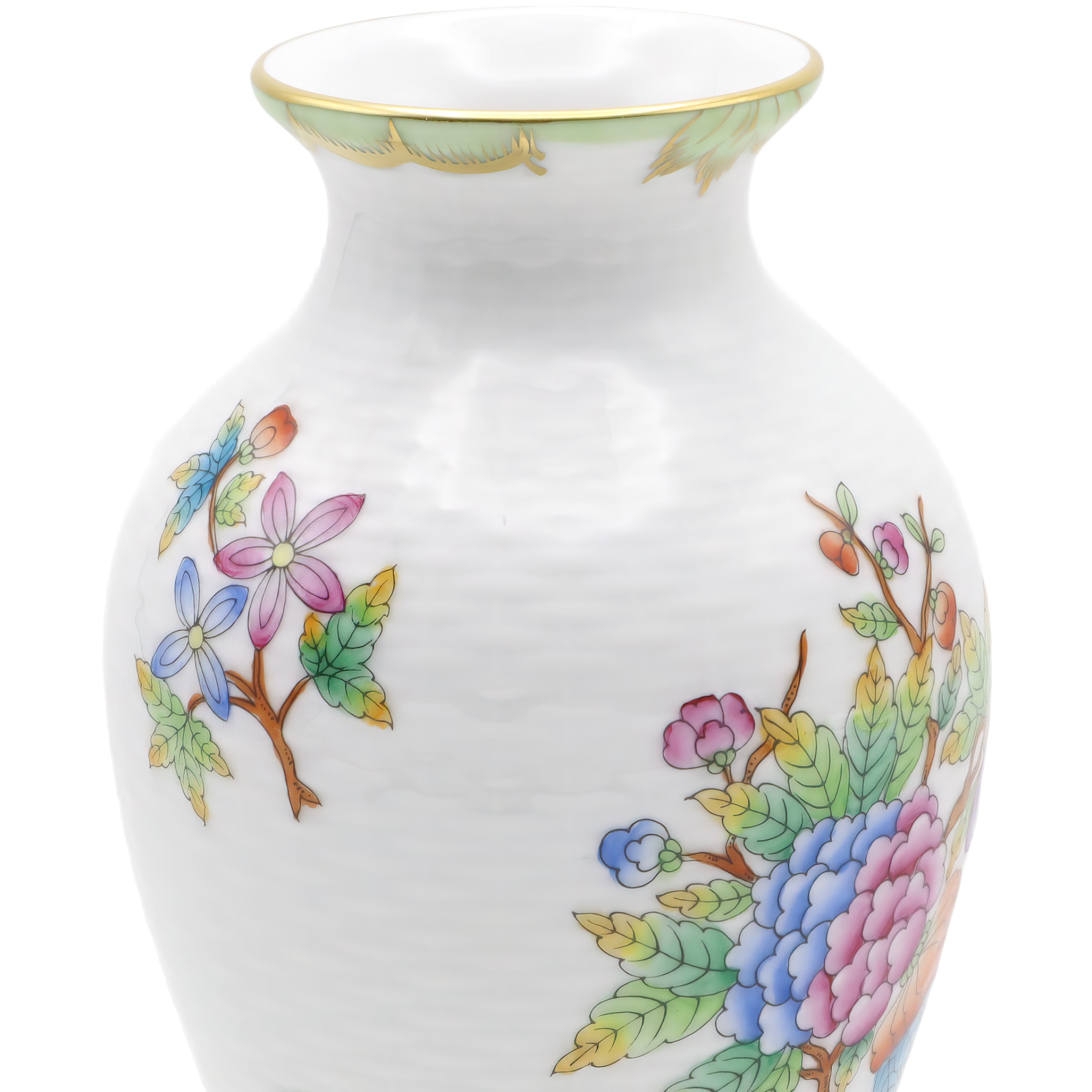 Herend Victoria Basket Weave Floral Vase Neck Detailed View Thumbnail for Herend Victoria Basket Weave Floral Vase - Queen Victoria VBO - Hand Painted Porcelain - Hungary - Rare Antique Decor
