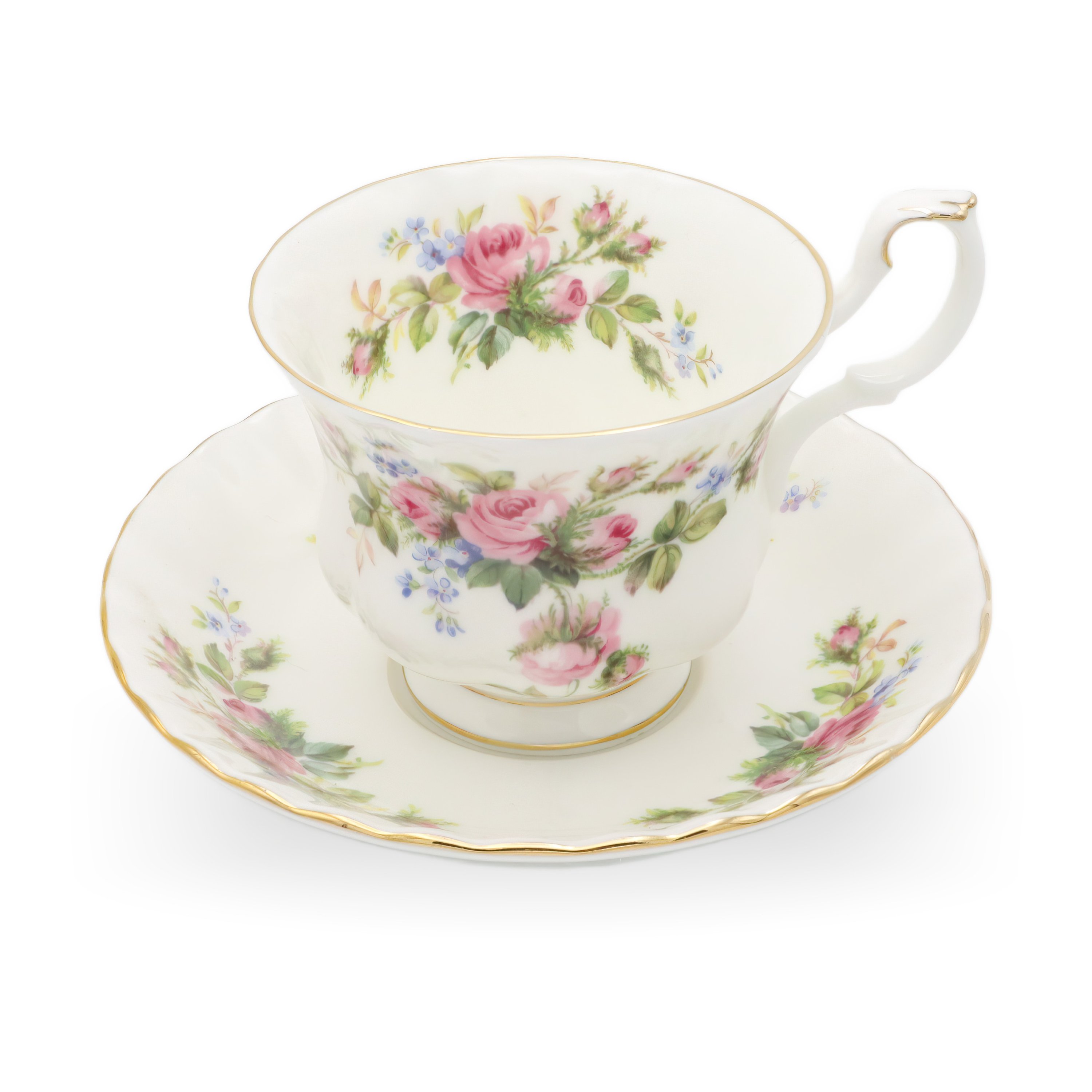 Royal Albert Moss Rose Cup With Saucer - Vintage Bone China Teacup - Pink Floral Pattern - England - 1940s