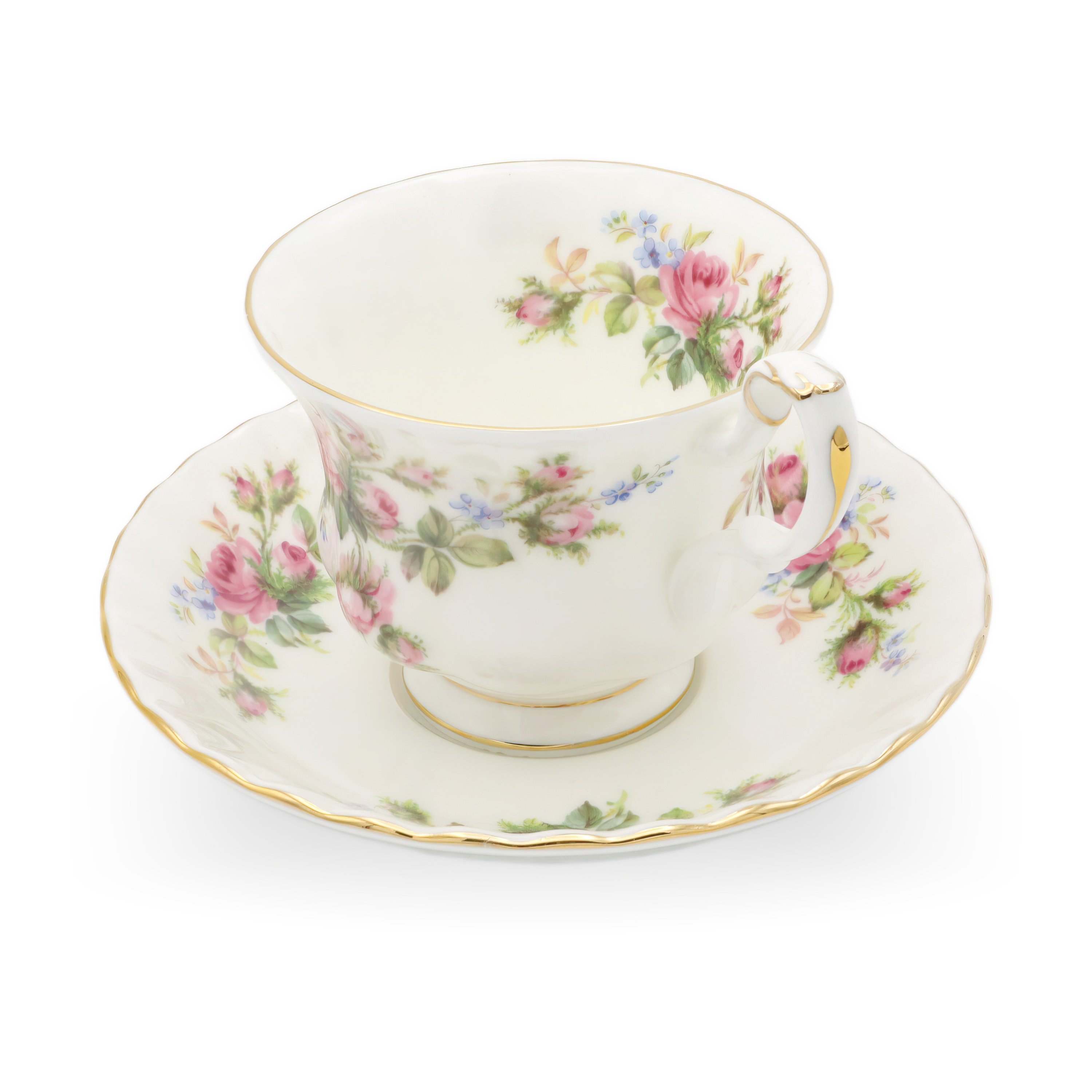 Royal Albert Moss Rose Cup With Saucer - Vintage Bone China Teacup - Pink Floral Pattern - England - 1940s