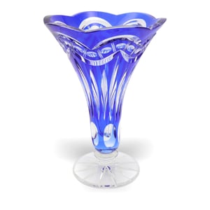 Bohemia Blue Crystal Hand Cut Vase - Czech Glass - Vintage Decor