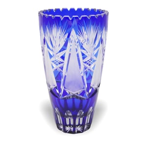 Bohemia Crystal Glass Hand Cut Blue Luxury Vase - Czech Vintage Cobalt Centerpiece