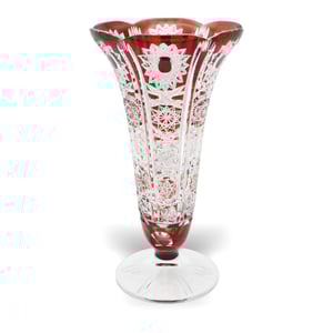 Bohemia Red Crystal Hand Cut Luxury Vase - Czechoslovakian Ruby Glass Centerpiece