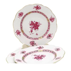 Set Of 3 Antique Herend Apponyi Dessert Plates - 15cm Purpur - Hand Painted Porcelain 1930