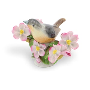 Herend Bird Skylark Figurine - Pink Floral Porcelain Decor