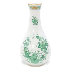 Herend Green Indian Basket Tulip Vase - Hand Painted Porcelain - Hungary