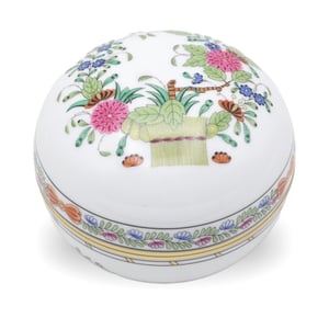 Herend Multi Color Indian Basket Trinket Box - Hand Painted - Porcelain Keepsake - Hungarian Collectible