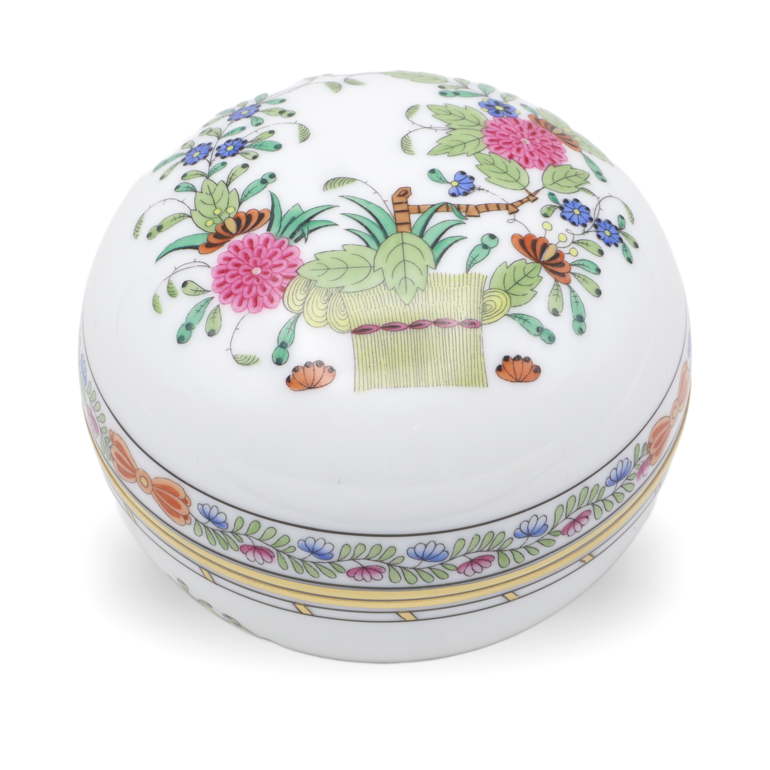Herend Multi Color Indian Basket Trinket Box - Hand Painted - Porcelain Keepsake - Hungarian Collectible