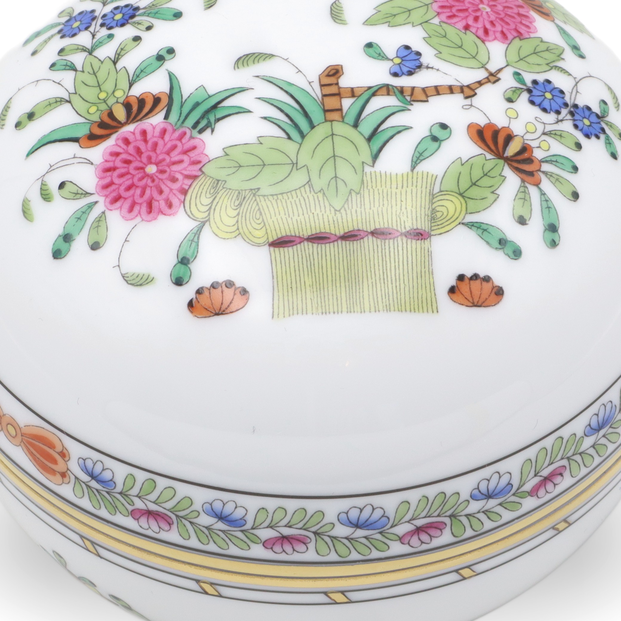 Herend Multi Color Indian Basket Trinket Box - Hand Painted - Porcelain Keepsake - Hungarian Collectible