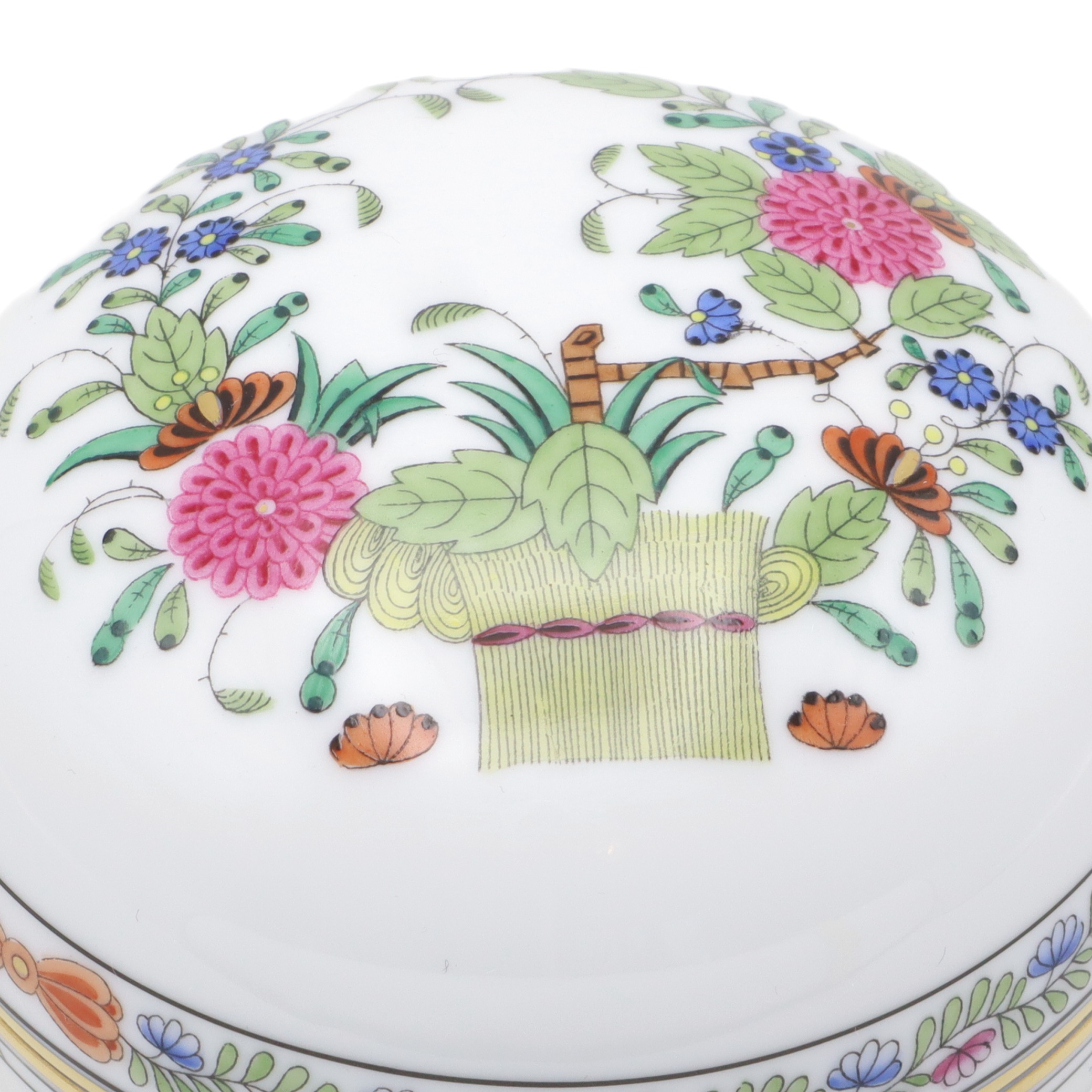 Herend Multi Color Indian Basket Trinket Box - Hand Painted - Porcelain Keepsake - Hungarian Collectible