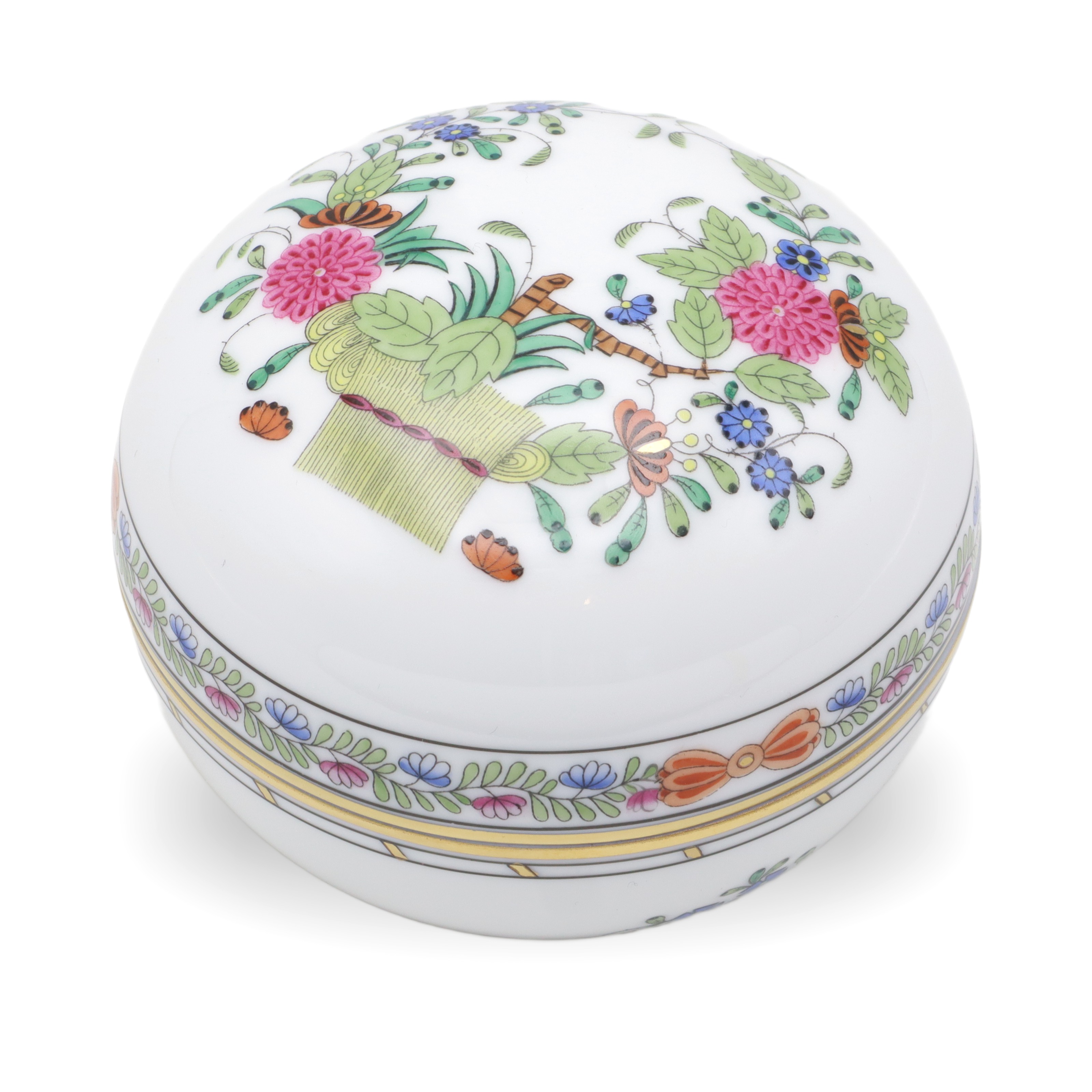 Herend Multi Color Indian Basket Trinket Box - Hand Painted - Porcelain Keepsake - Hungarian Collectible