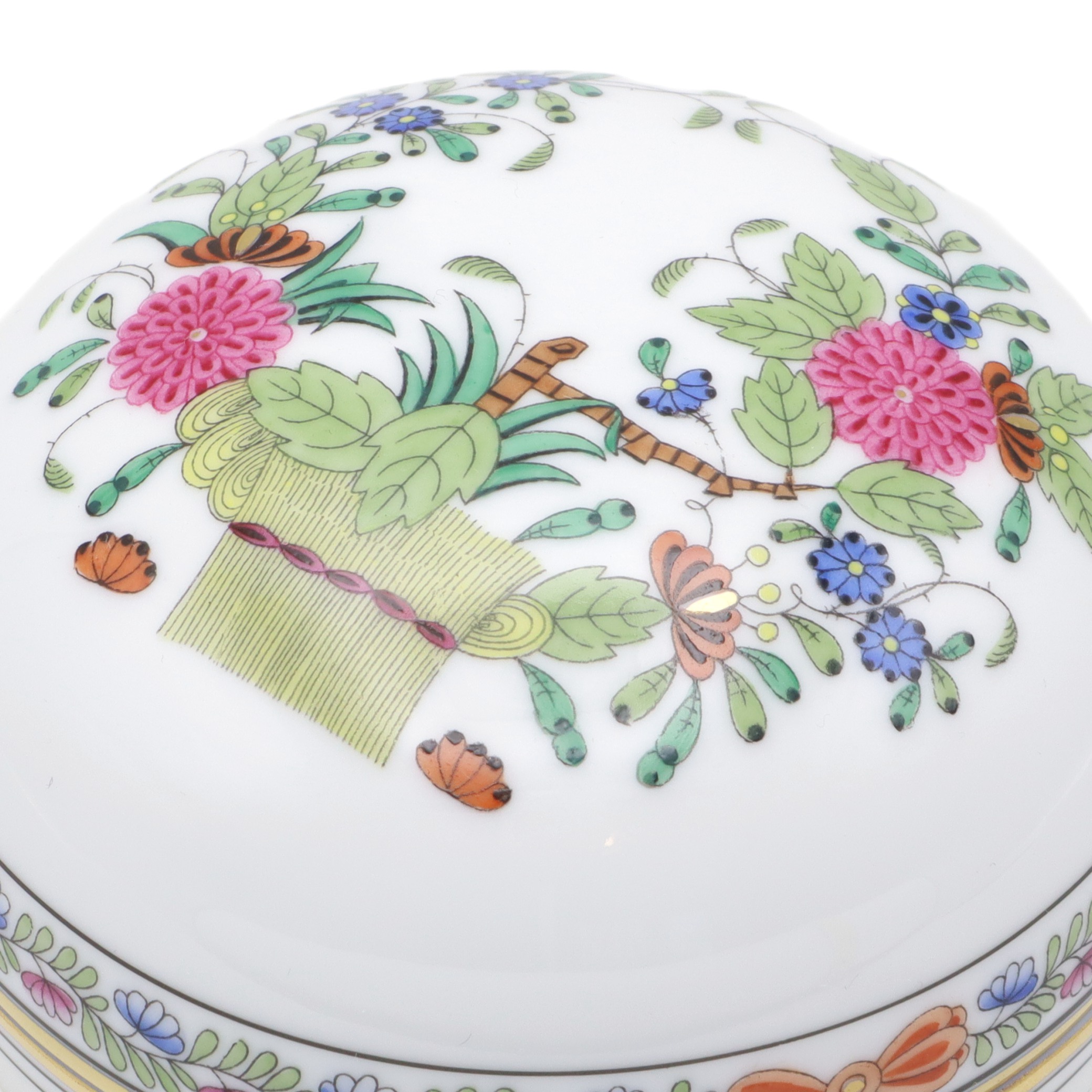 Herend Multi Color Indian Basket Trinket Box - Hand Painted - Porcelain Keepsake - Hungarian Collectible