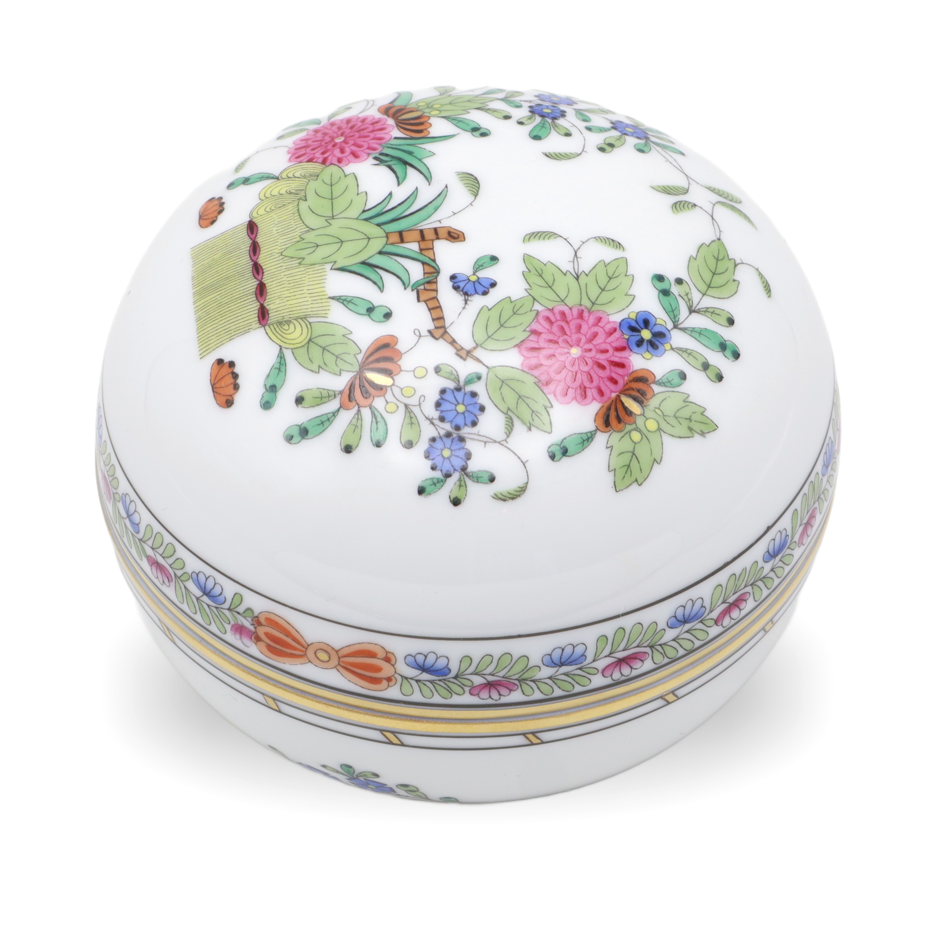 Herend Multi Color Indian Basket Trinket Box - Hand Painted - Porcelain Keepsake - Hungarian Collectible