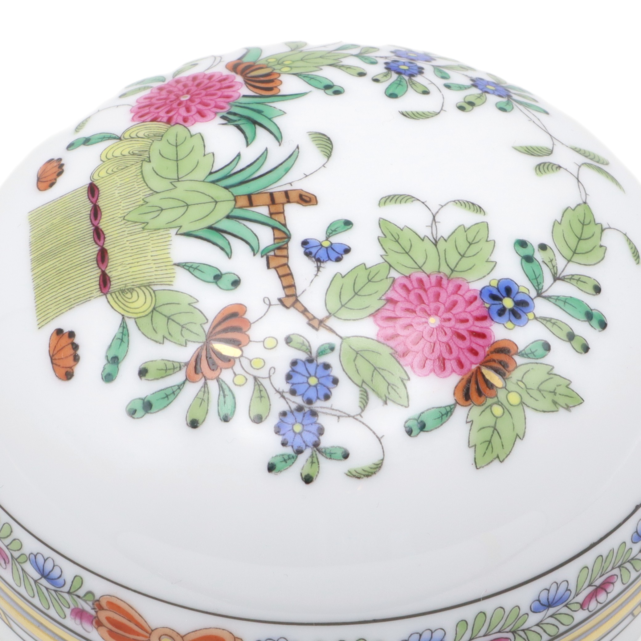 Herend Multi Color Indian Basket Trinket Box - Hand Painted - Porcelain Keepsake - Hungarian Collectible