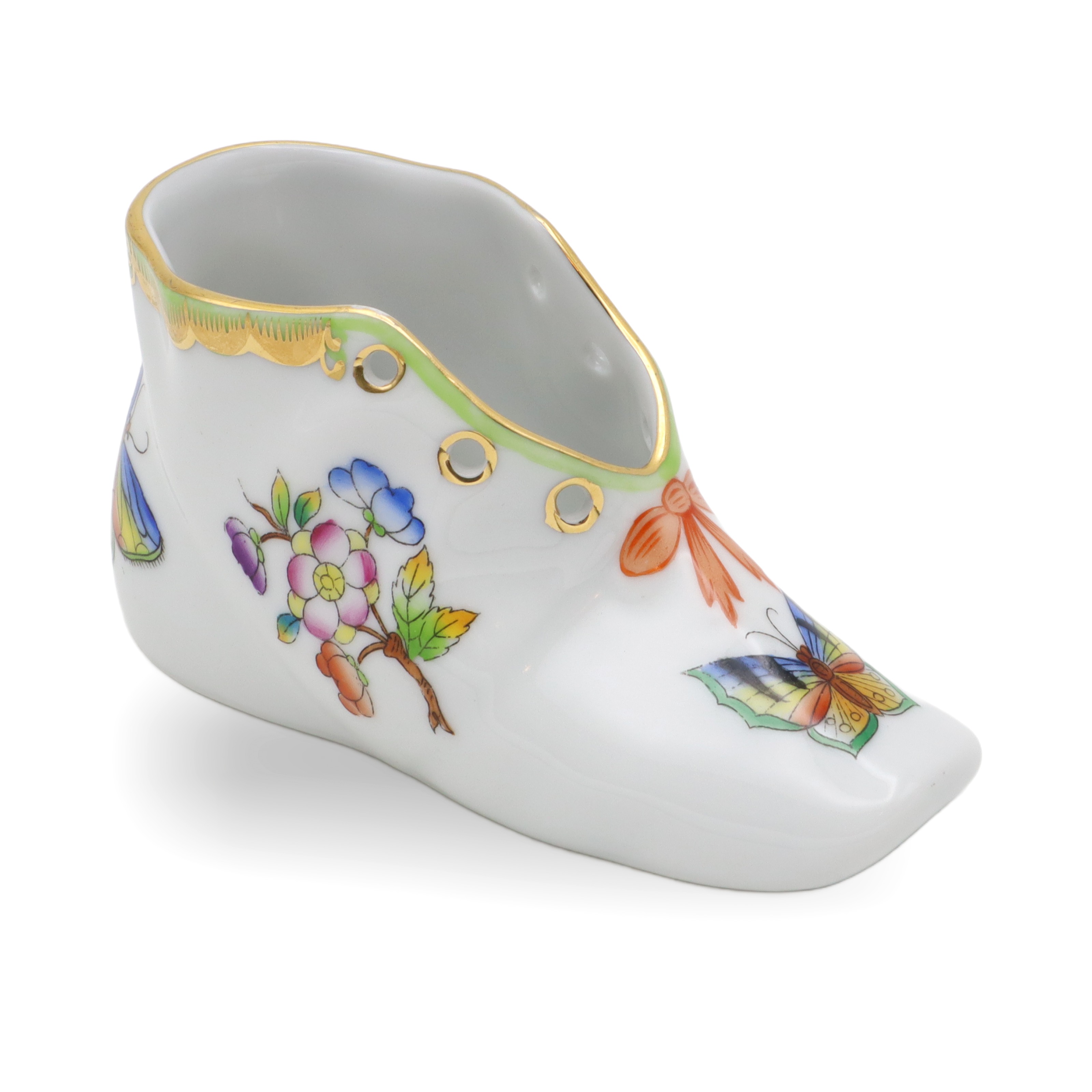 Herend Queen Victoria Baby Shoe - Vintage Porcelain Figurine - Hand Painted - Hungary Collectible