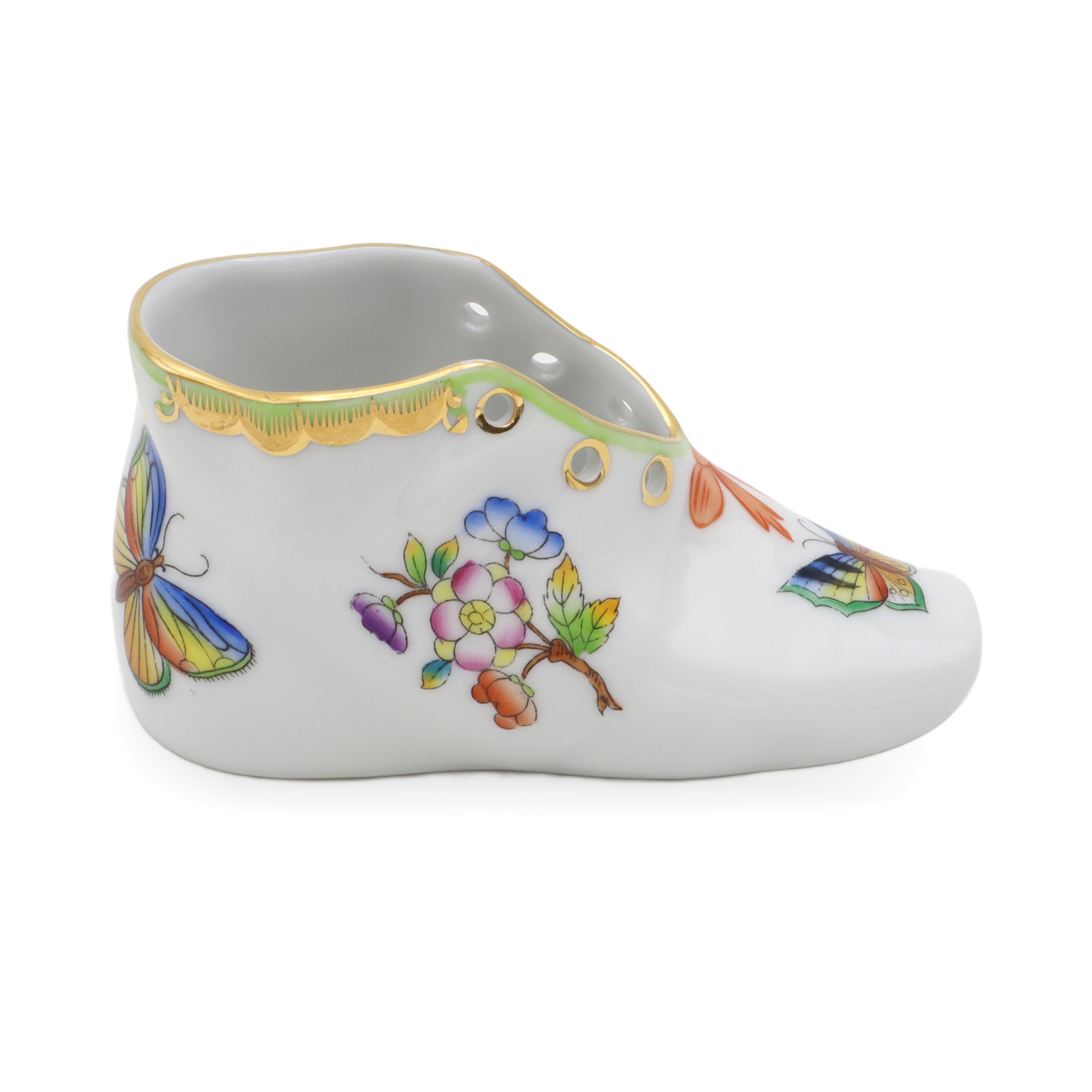 Herend Queen Victoria Baby Shoe - Vintage Porcelain Figurine - Hand Painted - Hungary Collectible