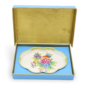 Herend Queen Victoria Flower Trinket Tray - Porcelain - Hand Painted - Vintage Collectible
