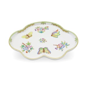 Herend Queen Victoria Scalloped Tray - Handpainted Porcelain - Butterfly Motif - Hungarian Fine China - Vintage Server