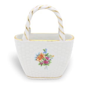 Herend Small Porcelain Basket - Handpainted Floral Decor - Hungary