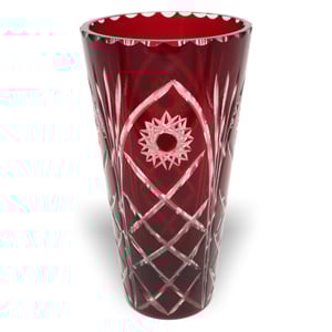 Bohemia Crystal Glass Hand Cut Vine Color Vase - Czech Vintage Art Glass Decor