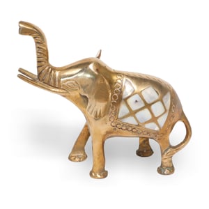 Bronze Elephant Statue - Mother Of Pearl Inlay - Vintage Home Decor