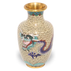 Chinese Dragon Vase Cloisonne - Enamel Vitreous Brass - Vintage Asian Decor