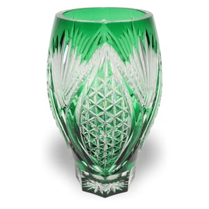 Crystal Glass Bohemia Large Green Vase - Czech Vintage Decor