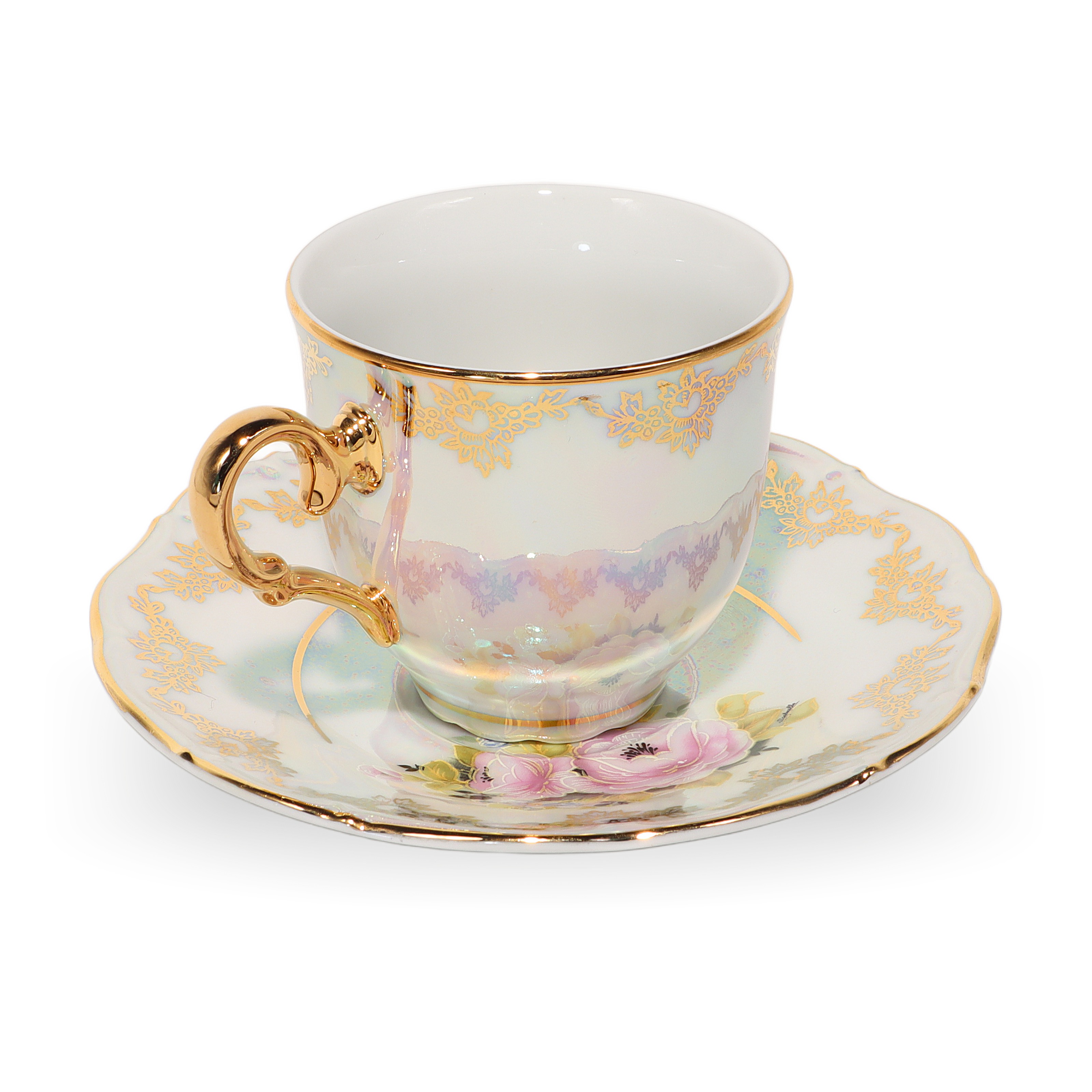 Vintage Czech Teacup Set - Art Deco - Iridescent Finish Thumbnail for Vintage Czech Teacup Set - Art Deco - Iridescent Finish