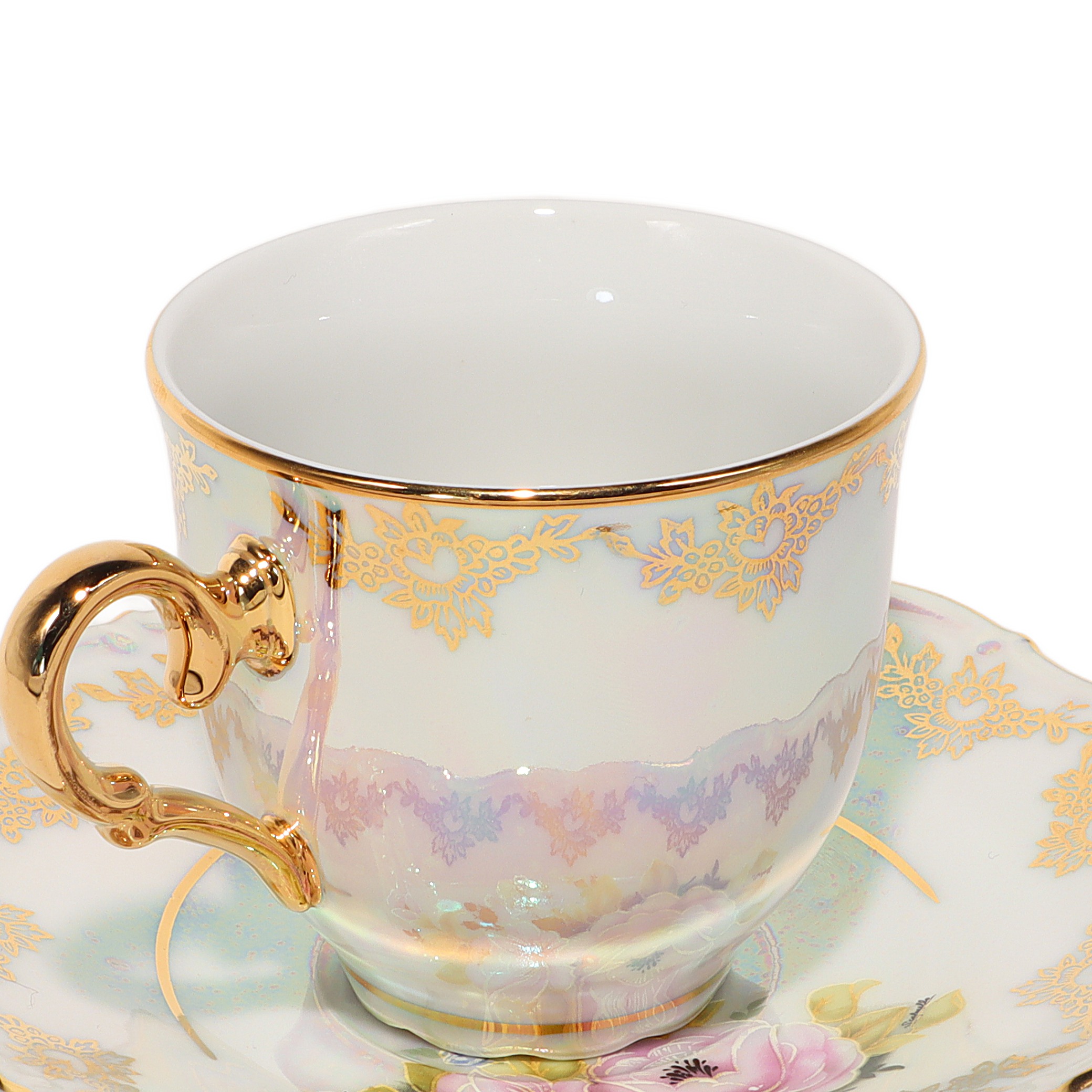 Vintage Czech Teacup Set - Art Deco - Iridescent Finish Thumbnail for Vintage Czech Teacup Set - Art Deco - Iridescent Finish