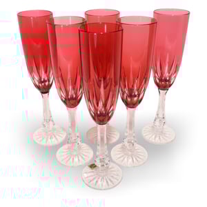 Hand Cut Crystal Champagne Glass Set Of Six Ajka Hungary - Vintage Barware - 6 Glasses