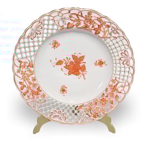 Herend Apponyi Rust Openwork Dinner Plate - Handpainted Antique Porcelain - Hungary