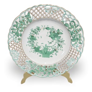 Herend Indian Basket Green Openwork Large Plate - Porcelain Decorative Charger
