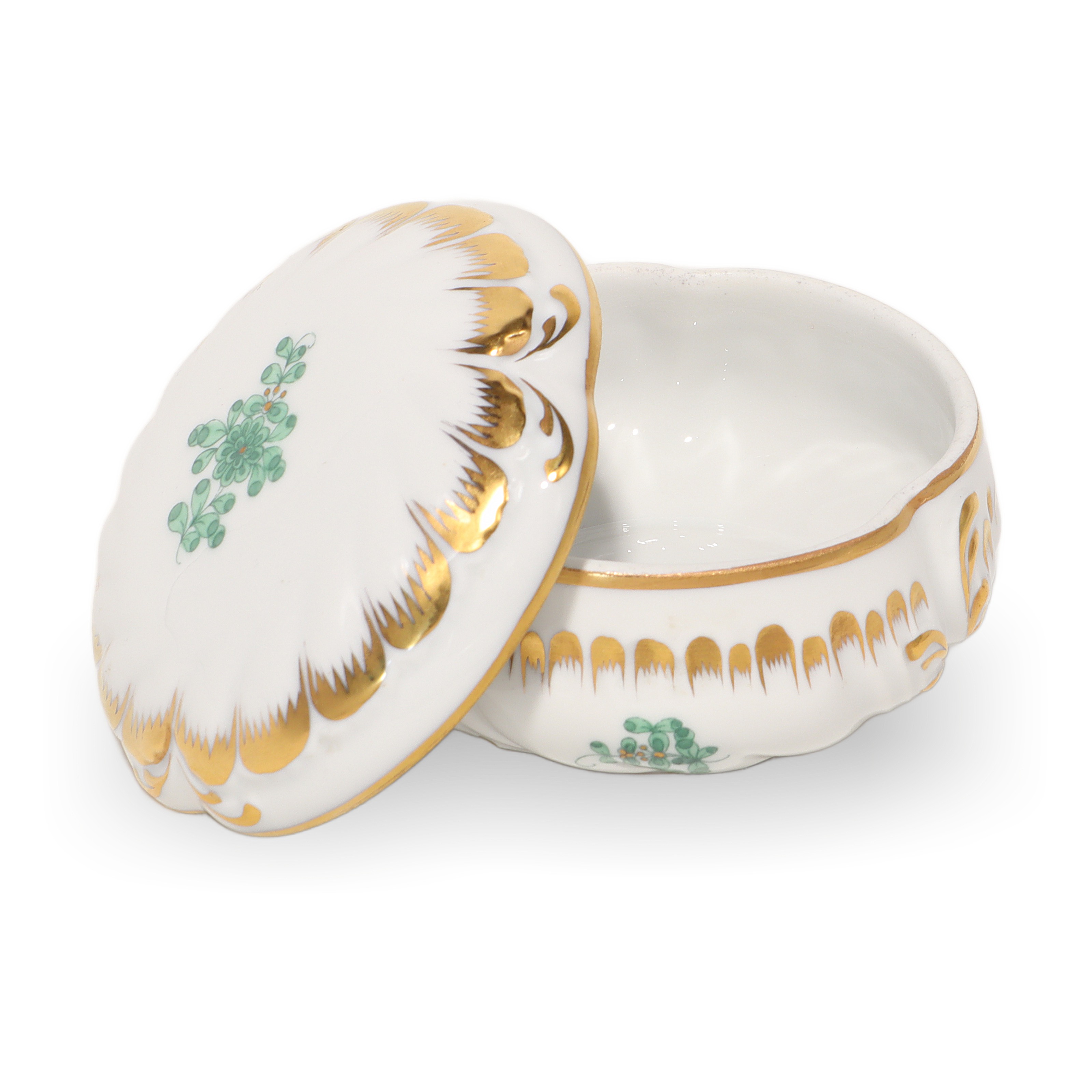 Herend Waldstein Green Trinket Box - Porcelain - Hand Painted Thumbnail for Herend Waldstein Green Trinket Box - Porcelain - Hand Painted