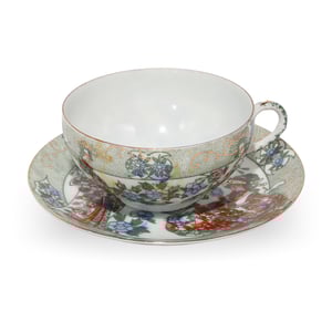 Japanese Kutani Ware Teacup And Saucer Set - Hand Painted - Meiji Era - Set Of 2 Saucers