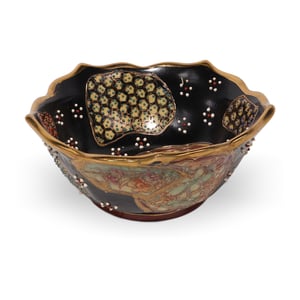 Japanese Satsuma Ware Bowl - Meiji Era - Moriage - Chrysanthemum Motif - Collector Porcelain