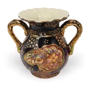 Japanese Satsuma Ware Vase - Meiji Era Pottery - Gold Detailing