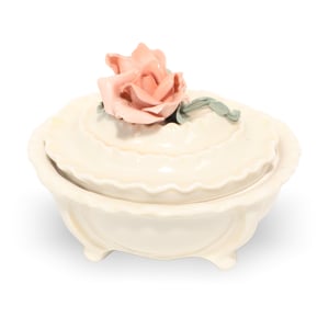 Karl Ens Porcelain Rose Handle Trinket Box - Vintage German Floral Jewelry Holder