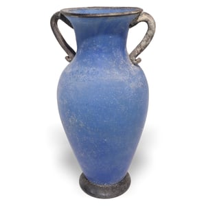 Murano Scavo Vase Blue - Italian Art Glass - Textured Matte Finish