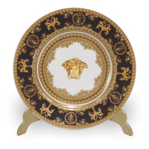Rosenthal Versace I Love Baroque Nero Plate - Porcelain Charger - Gold Medusa - Decorative Dining Rosenthal Versace I Love Baroque Nero Plate - Porcelain Charger - Gold Medusa - Decorative Dining