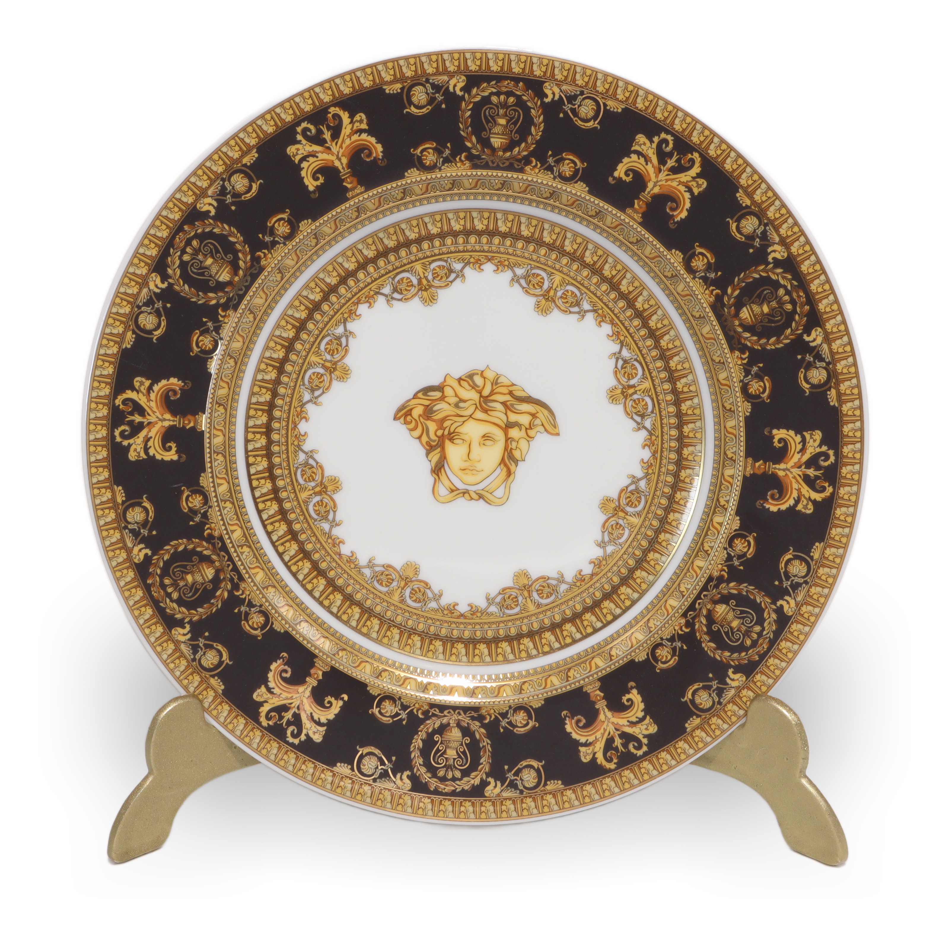 Rosenthal Versace I Love Baroque Nero Plate - Porcelain Charger - Gold Medusa - Decorative Dining Rosenthal Versace I Love Baroque Nero Plate - Porcelain Charger - Gold Medusa - Decorative Dining