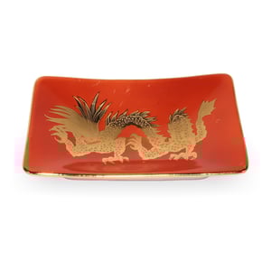 Herend Red Dragon plate with gold detailing, hand painted vintage Kutani style porcelain dish