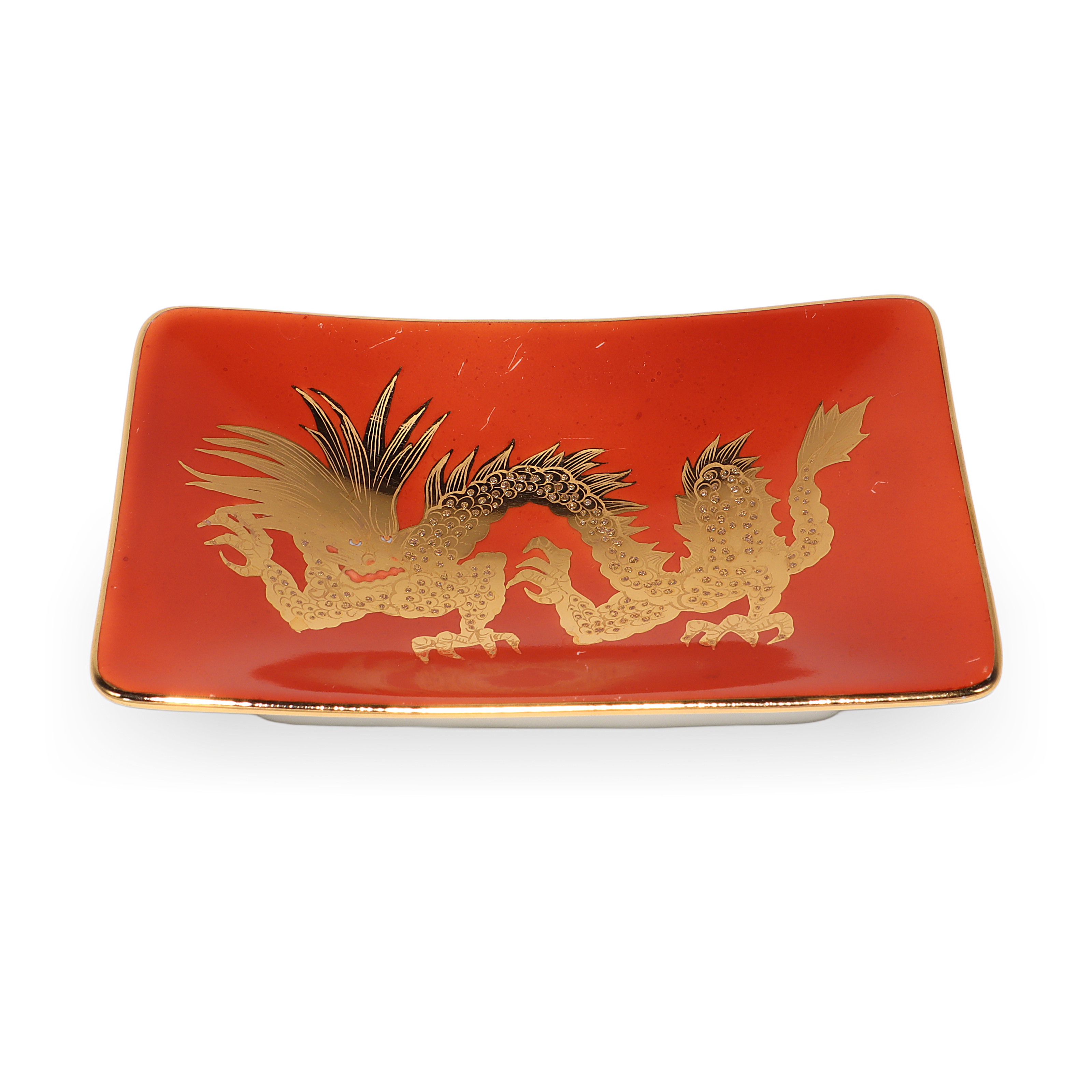 Bakos Eva Herend Vintage Red Dragon Plate Kutani Style Gold Detailing Hand Painted Unique Herend Red Dragon plate with gold detailing, hand painted vintage Kutani style porcelain dish