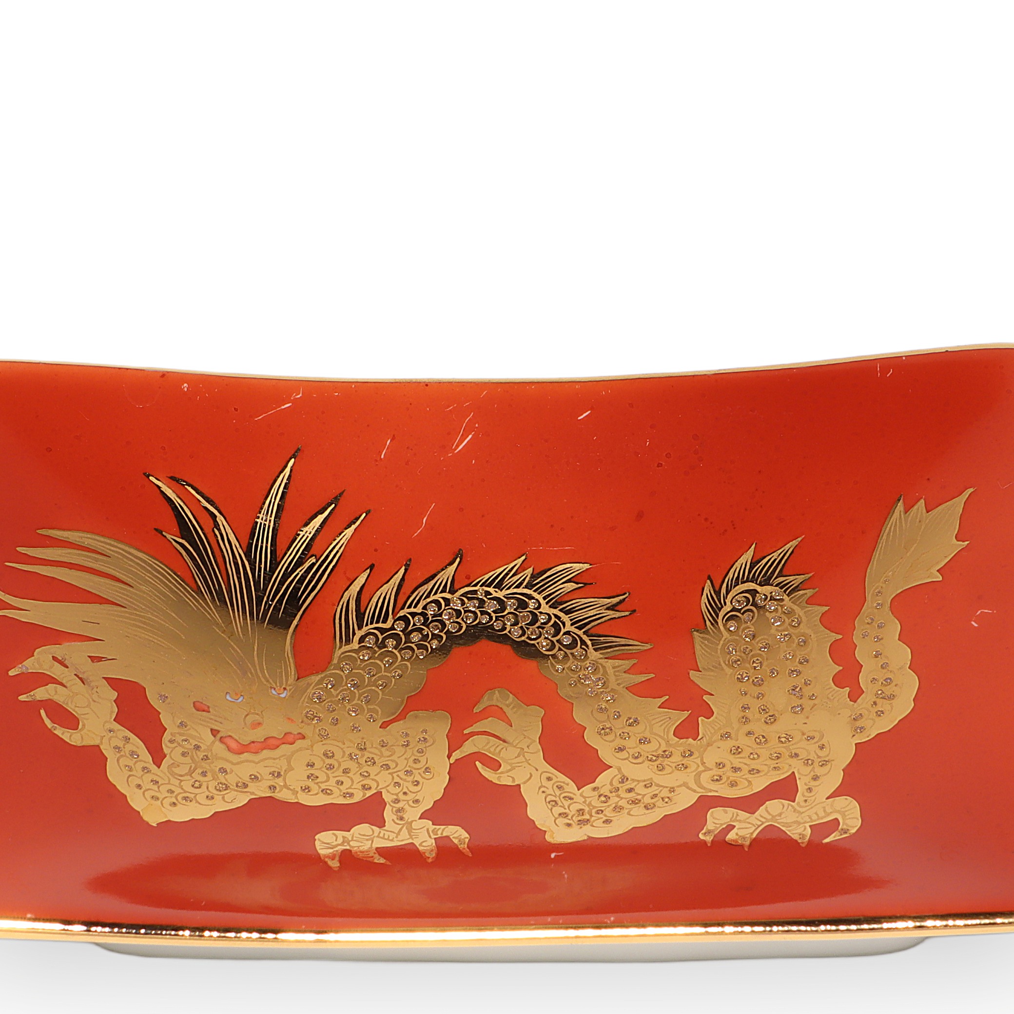 Bakos Eva Herend Vintage Red Dragon Plate Detailed View Kutani Style Gold Hand Painted Thumbnail for Bakos Eva Herend Vintage Red Dragon Plate - Kutani Style - Gold Detailing Hand Painted - Unique