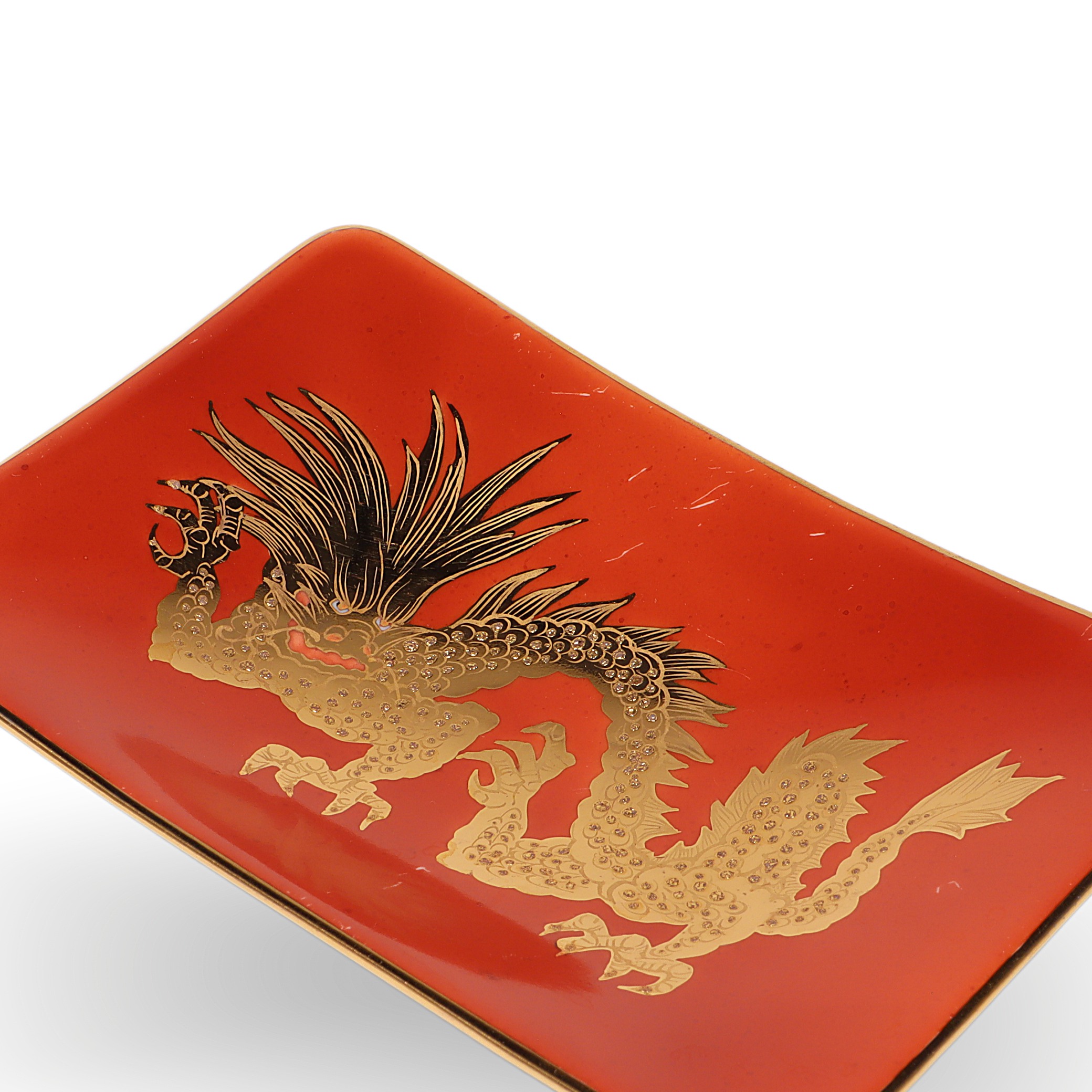 Bakos Eva Herend Vintage Red Dragon Plate Kutani Style Gold Detailing Hand Painted Close Up Thumbnail for Bakos Eva Herend Vintage Red Dragon Plate - Kutani Style - Gold Detailing Hand Painted - Unique