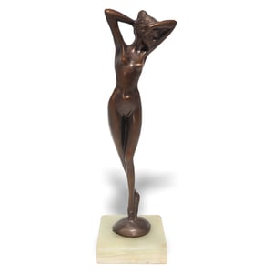 Bronze statue nude lady elegant female art sculpture on marble base