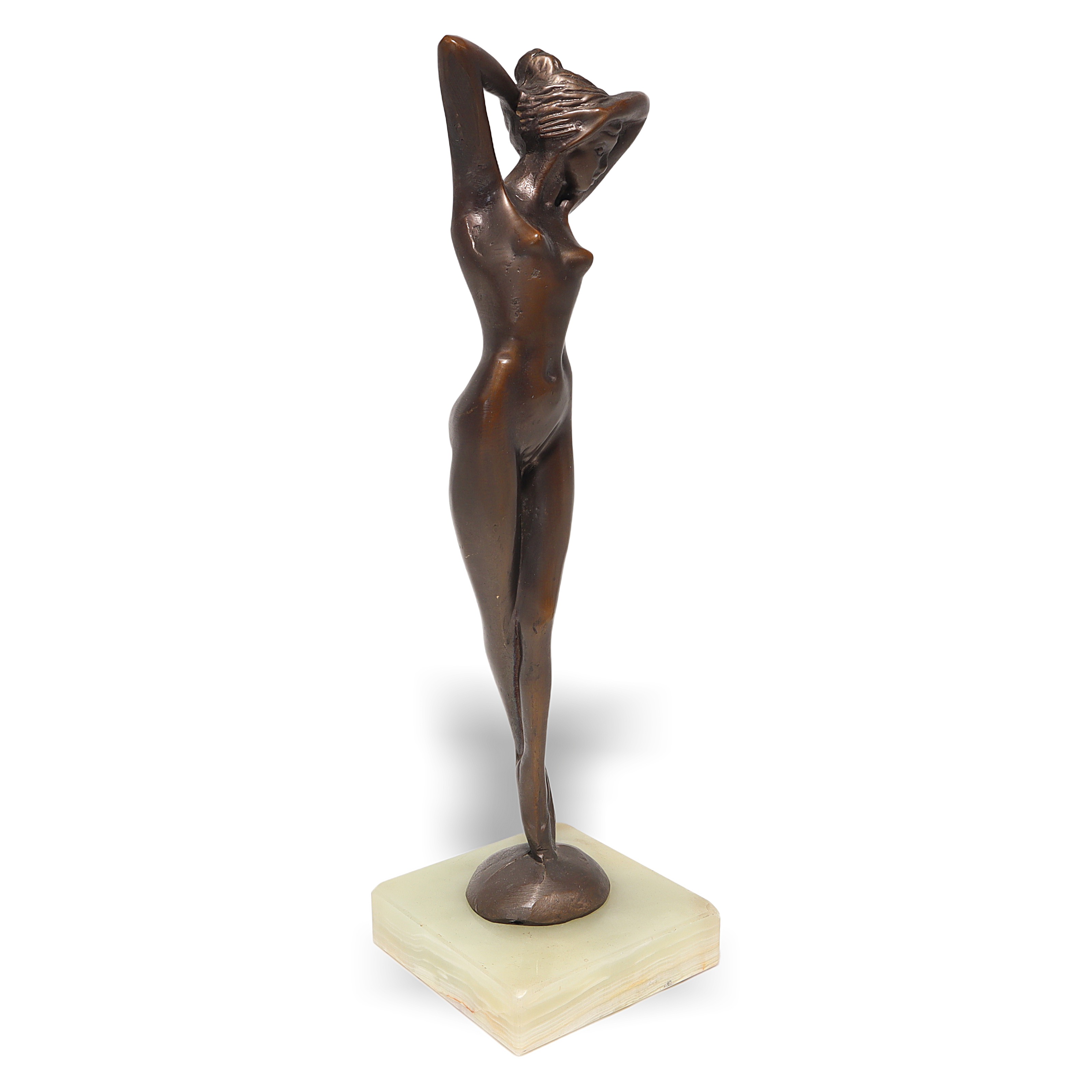 Bronze Nude Lady Statue on Marble Base Thumbnail for Bronze Statue Nude Lady - Art Deco Solid Bronze Sculpture Of A Naked Woman - Marble Base