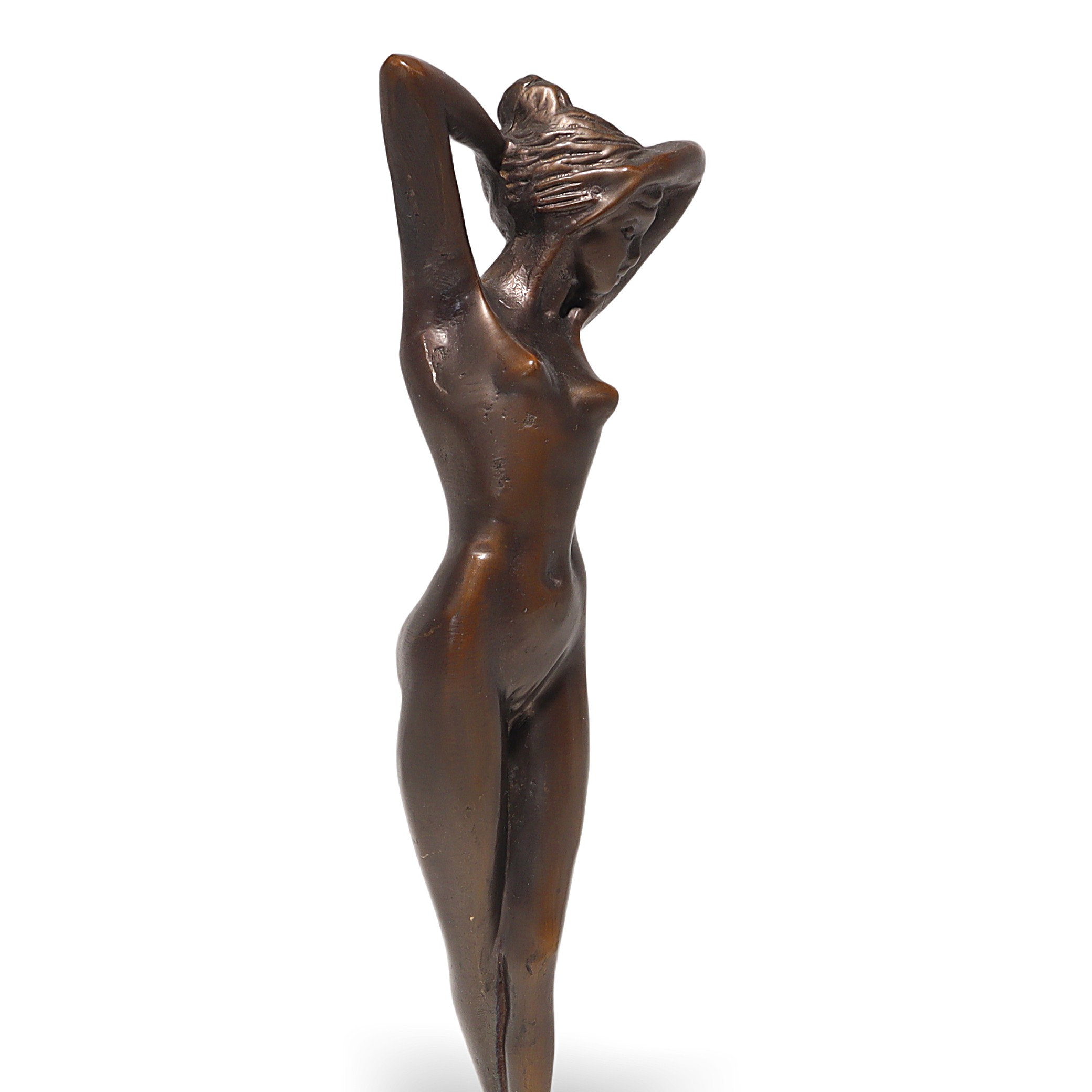 Bronze Statue Nude Lady Full Figure Art Sculpture Thumbnail for Bronze Statue Nude Lady - Art Deco Solid Bronze Sculpture Of A Naked Woman - Marble Base