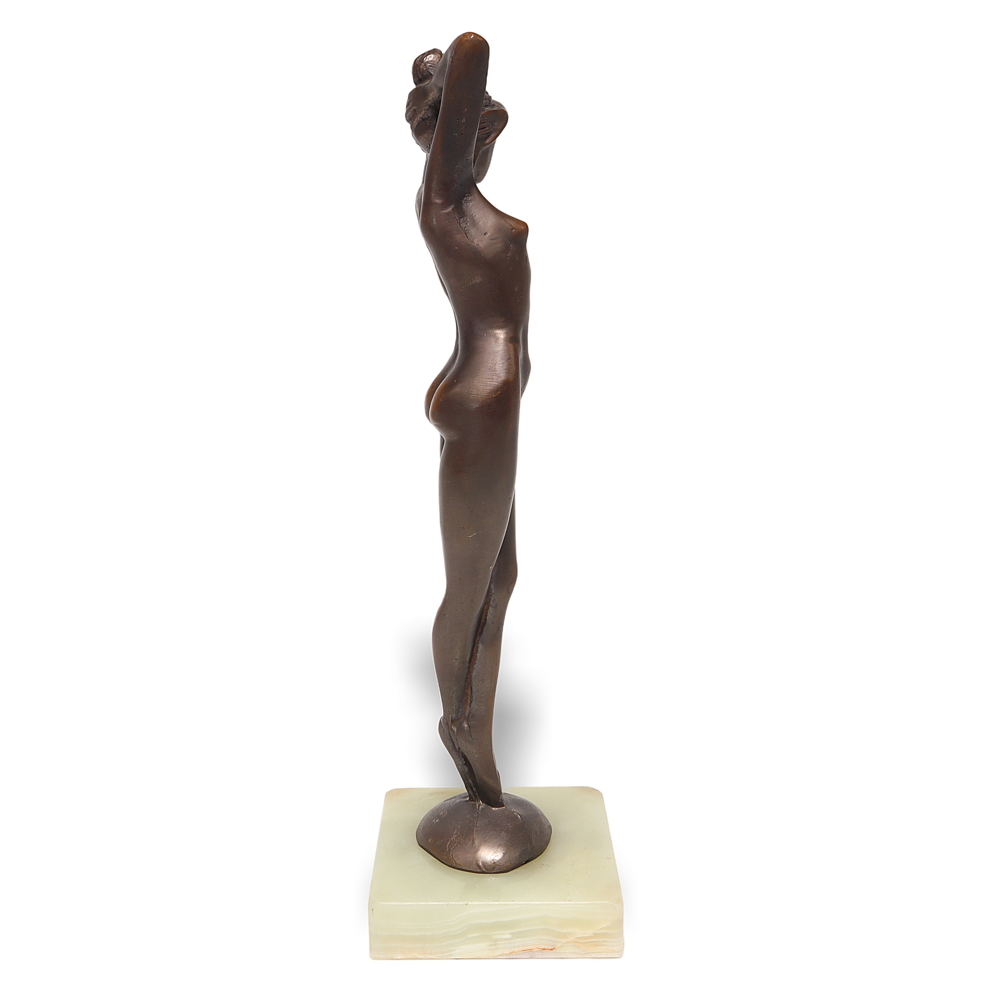 Bronze Statue Nude Lady Side View on Marble Base Thumbnail for Bronze Statue Nude Lady - Art Deco Solid Bronze Sculpture Of A Naked Woman - Marble Base